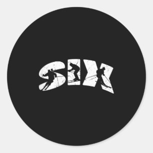 6th Birthday Retro Ski Skiing 6 Year Old Boys Girl Classic Round Sticker