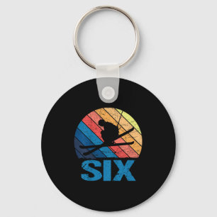 6th Birthday Retro Ski Skiing 6 Year Old Boys Girl Keychain