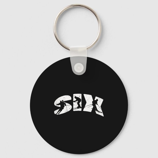 6th Birthday Retro Ski Skiing 6 Year Old Boys Girl Keychain (Front)