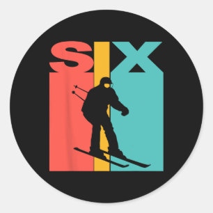 6th Birthday Retro Skiing 6 Year Old Boys Birthday Classic Round Sticker