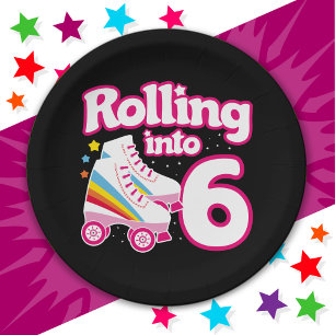 6th Birthday Roller Skating 6 Years Old Skate Paper Plate