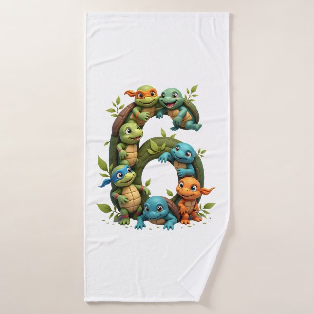 6th Birthday Sea Turtle Tortoise Theme Party 6 Yea (Serviette de bain)