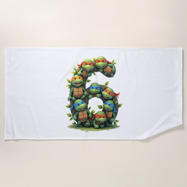 6th Birthday Sea Turtle Tortoise Theme Party 6 Yea Beach Towel (Front)