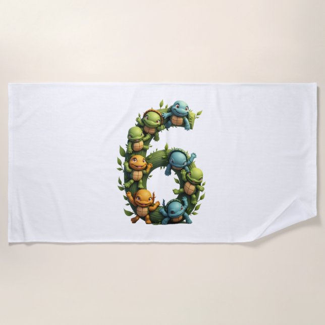 6th Birthday Sea Turtle Tortoise Theme Party 6 Yea Beach Towel (Front)