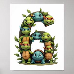 6th Birthday Sea Turtle Tortoise Theme Party 6 Yea Poster