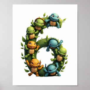 6th Birthday Sea Turtle Tortoise Theme Party 6 Yea Poster