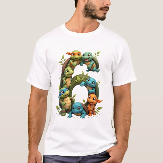 6th Birthday Sea Turtle Tortoise Theme Party 6 Yea T-Shirt (Front)