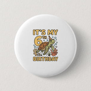 6th Birthday Sea Turtle Vintage Engraving Design_1 2 Inch Round Button