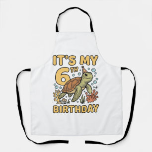 6th Birthday Sea Turtle Vintage Engraving Design_1 Apron