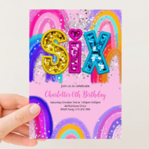 6th Birthday Sequin Rainbow Party Invitation