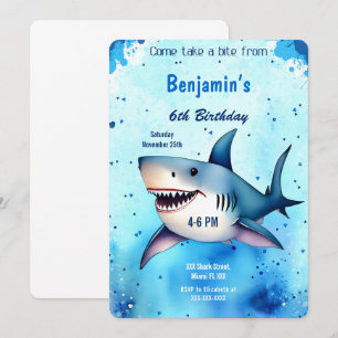 6th Birthday Shark Invitation