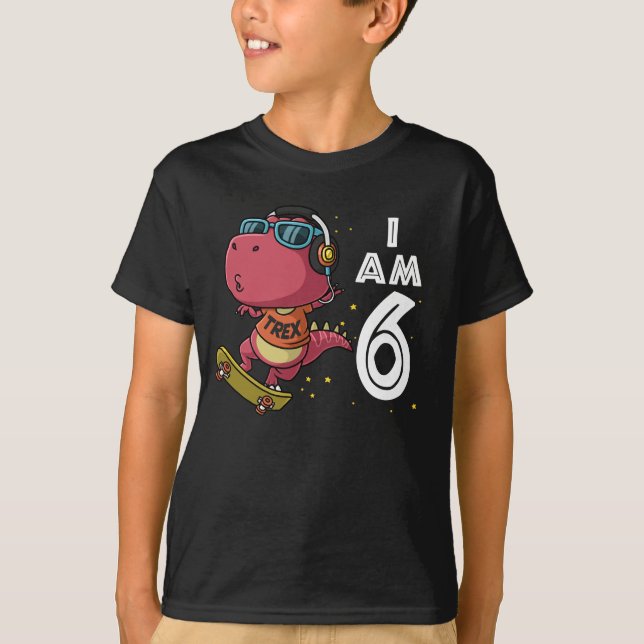 6th birthday Skateboard Trex dinosaur 6 years old T-Shirt (Front)