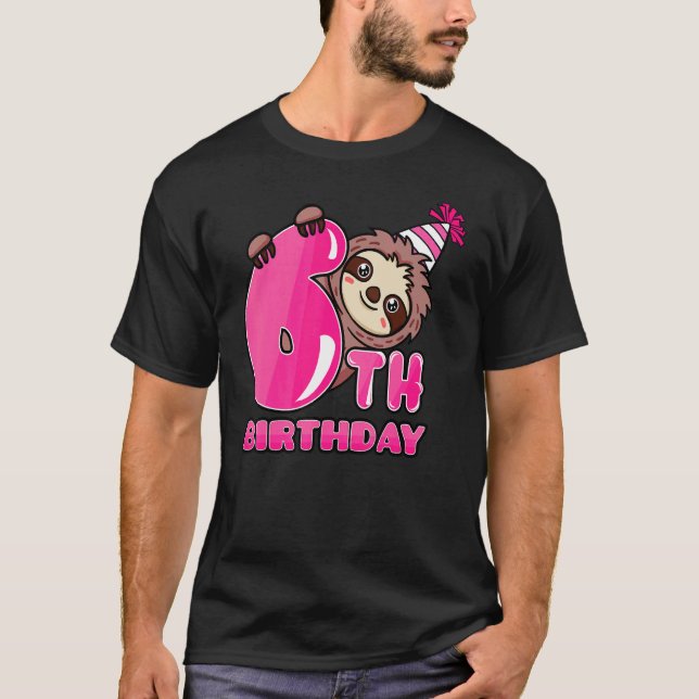 6th Birthday Sloth Theme Bday Party Celebration 6 T-Shirt (Front)