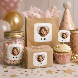 6th Birthday Stickers Girl with Photo