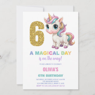6th Birthday Unicorn Birthday Invitations