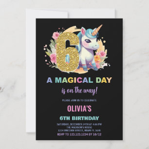 6th Birthday Unicorn Birthday Invitations