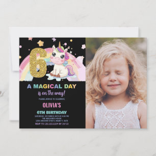 6th Birthday Unicorn Birthday Invitations photo