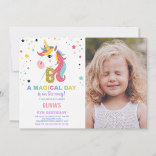 6th Birthday Unicorn Birthday Invitations photo