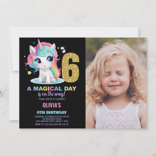 6th Birthday Unicorn Birthday Invitations photo