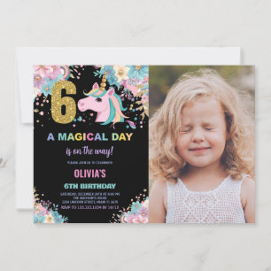 6th Birthday Unicorn Birthday Invitations photo