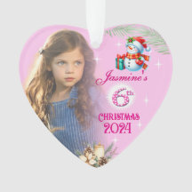 6th Christmas Personalised Girl Photo Heart Gift