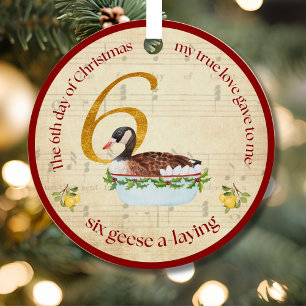 6th Day of Christmas Six Geese A-Laying Metal Ornament