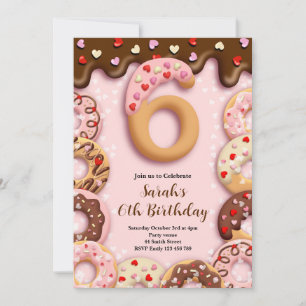 6th Donut Birthday Girls Invitation