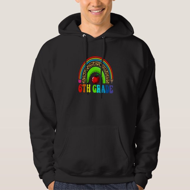 6th Grade Cute Leopard Rainbow  Squad Teacher Kids Hoodie (Front)