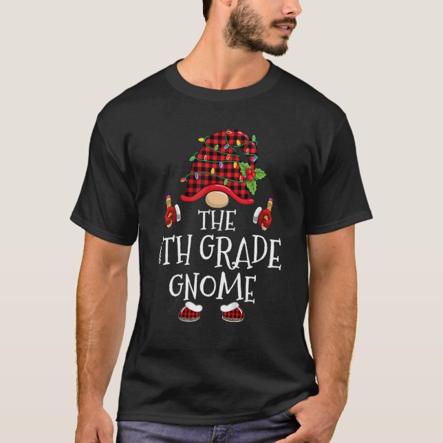 6th Grade Gnome Buffalo Plaid Matching Family Chri T-Shirt (Front)