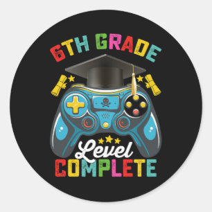 6th Grade Level Complete Graduation Gaming Gamer Classic Round Sticker