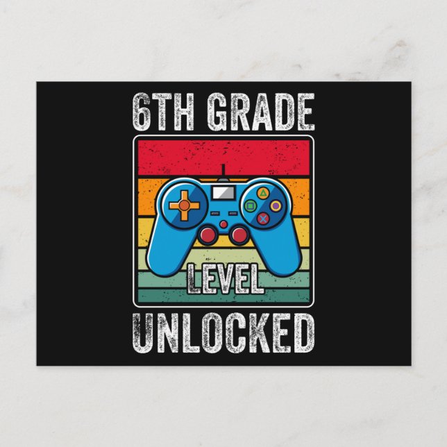 6th Grade Level Unlocked Kids Back to School Gamer Postcard (Front)
