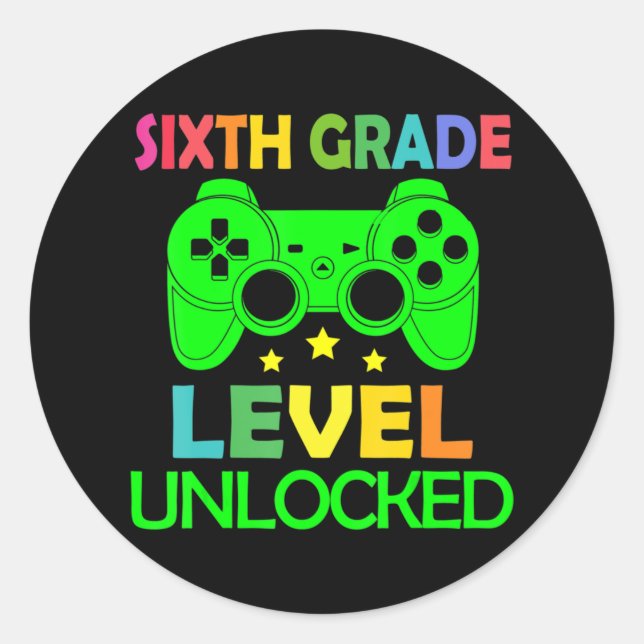 6th Grade Level Unlocked Video Game Back to School Classic Round Sticker (Front)