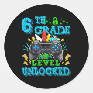 6th Grade Level Unlocked Video Game Back To School Classic Round Sticker