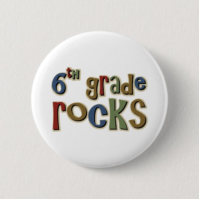 6th Grade Rocks Sixth 2 Inch Round Button (Front)