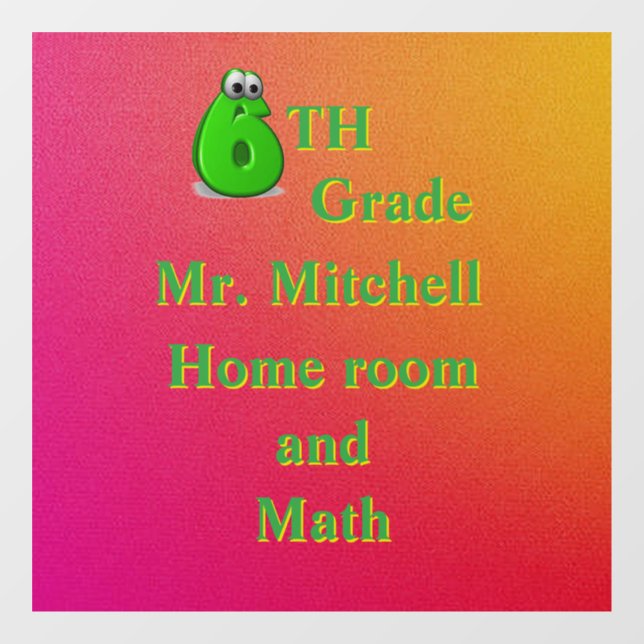 6th Grade School Room 6” X 6” Window Cling (Sheet)