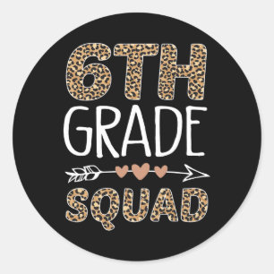 6th Grade Squad Leopard Teacher Student  Classic Round Sticker