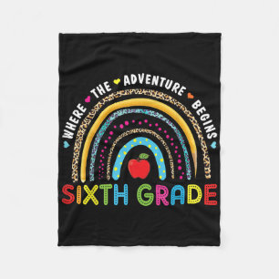 6th Grade Where The Adventure Begins Rainbow Leopa Fleece Blanket