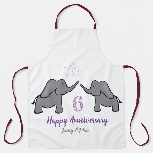 6th iron wedding anniversary cute elephant apron (Front)