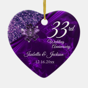 6th or 33rd Amethyst Purple Wedding Anniversary Ceramic Ornament