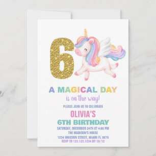 6th Rainbow Unicorn Birthday Invitations