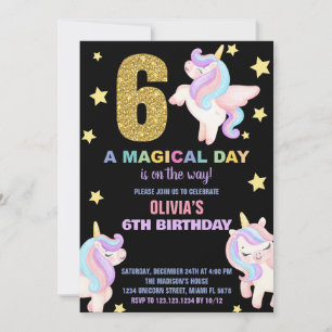6th Rainbow Unicorn Birthday Invitations Fly