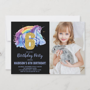6th Rainbow Unicorn Birthday Invitations photo