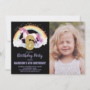 6th Rainbow Unicorn Birthday Invitations photo