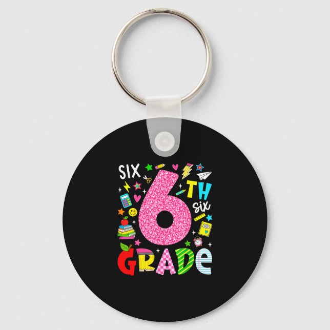 6th sixth grade retro colourful back to school keychain (Front)