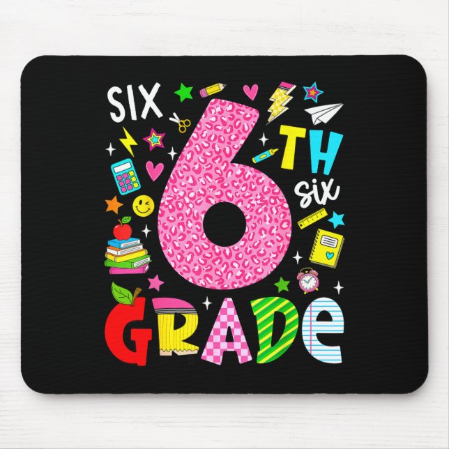 6th sixth grade retro colourful back to school mouse pad (Front)