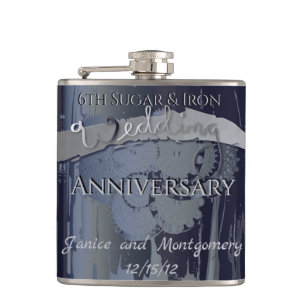 6th Sugar and Iron Wedding Anniversary Steampunk Hip Flask