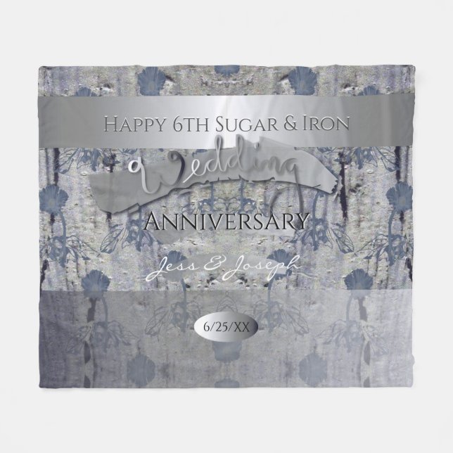 6th Sugar& Iron Wedding Anniversary Fleece Blanket (Front (Horizontal))