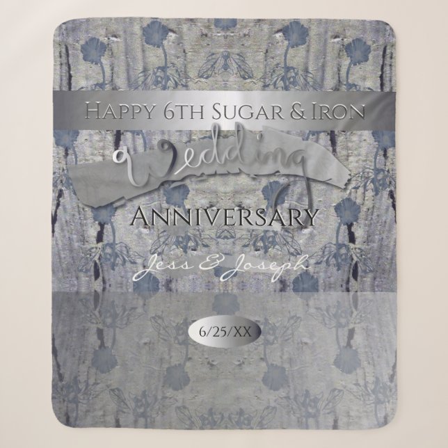 6th Sugar & Iron Wedding Anniversary Shabby Chic Sherpa Blanket (Front)