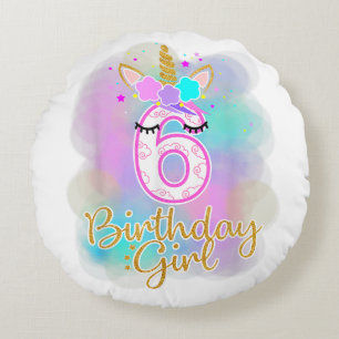 6th Unicorn Birthday girl six years old party gift Round Pillow