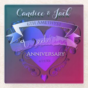 6th Wedding Anniversary Amethyst Glass Coaster